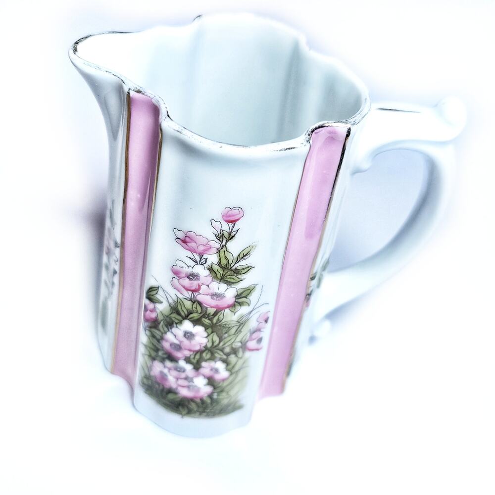 Antique German Bavarian Creamer Pink Flowers Porcelain Vase